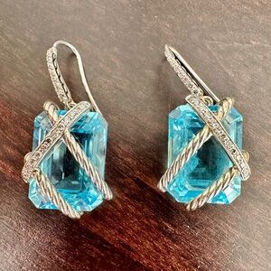 David Yurman Sterling Silver Blue Diamond Drop Earrings